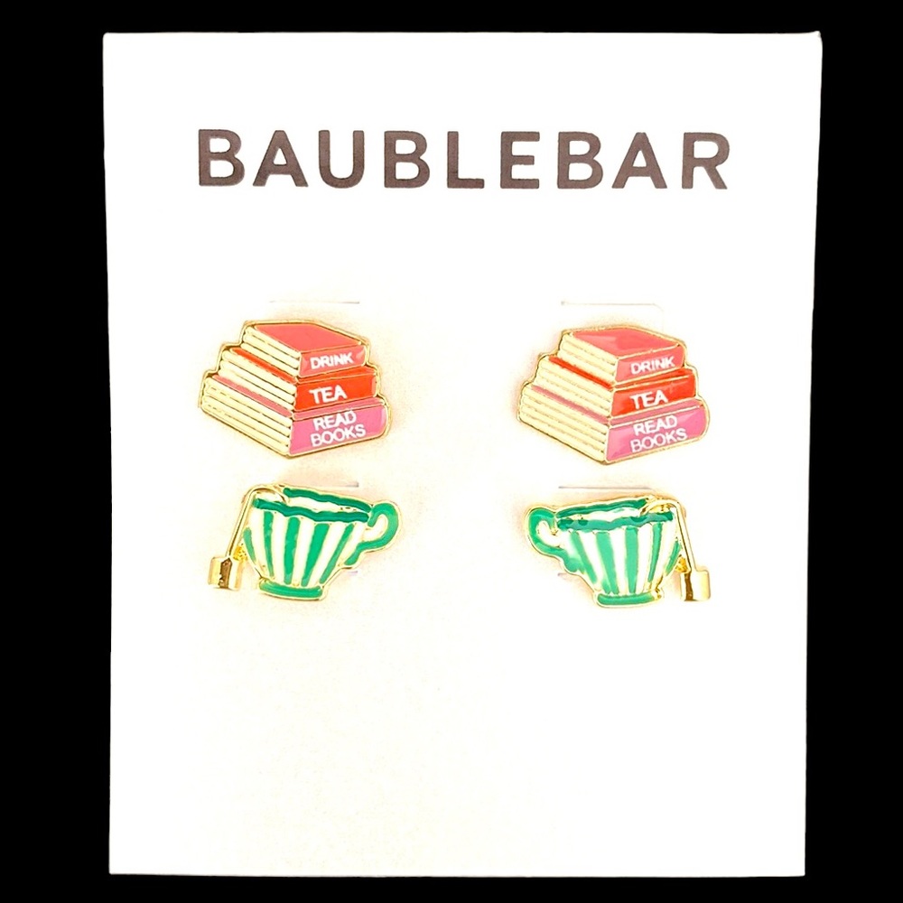 Bauble Bar Tea and Book Stud Earrings